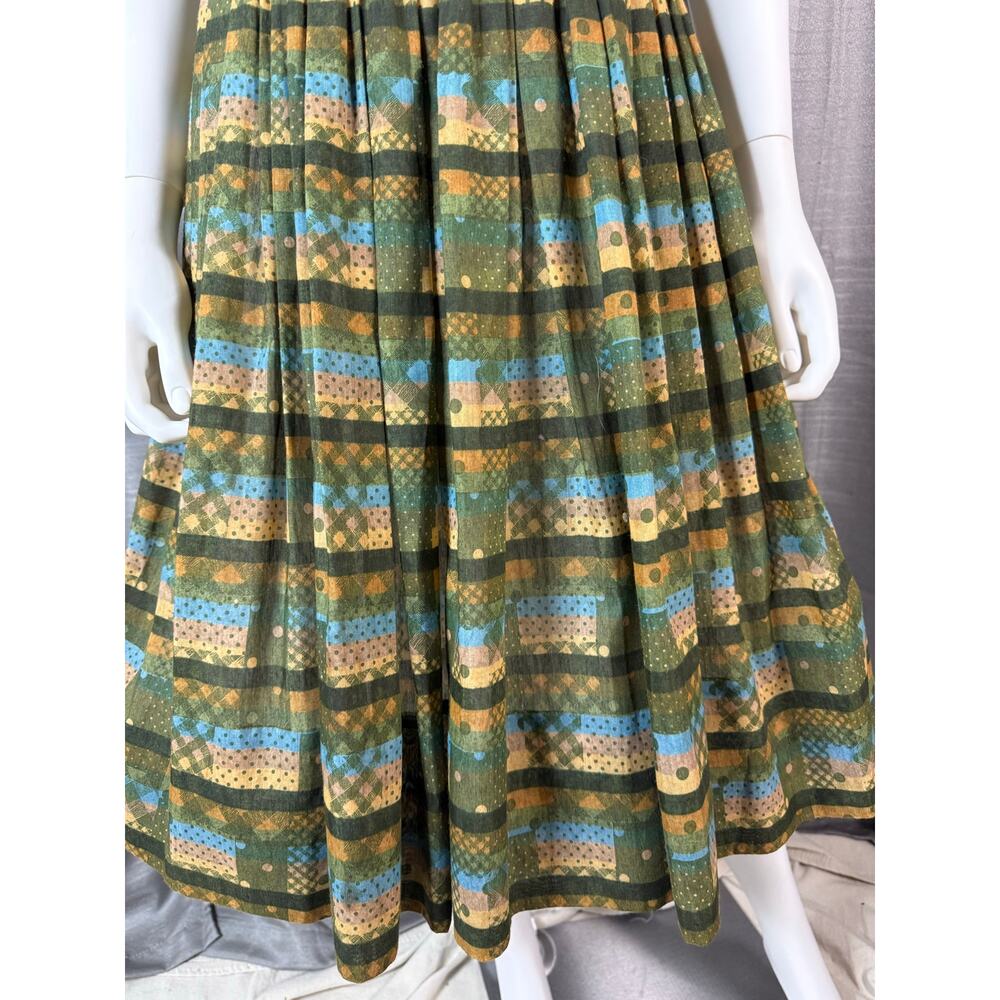 Vintage Moss Green Novelty Print Cotton Day Dress - Picture 3 of 8